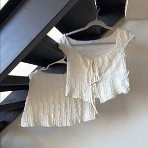 Cream Textured Crop Top and Skirt Set